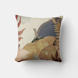 Fall Watercolor Pumpkins & Leaves   Navy & Ivory Cushion
