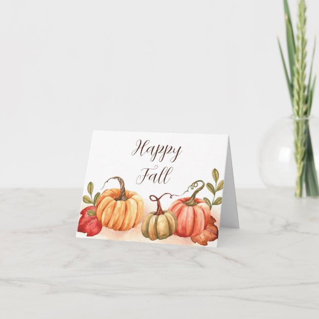 Fall watercolor pumpkins with customisable text  card (Front)