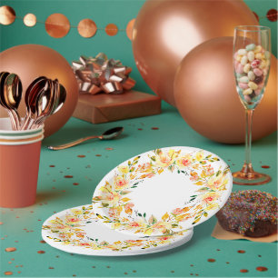 Fall watercolor roses paper plates
