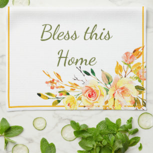 Fall watercolor roses tea towel