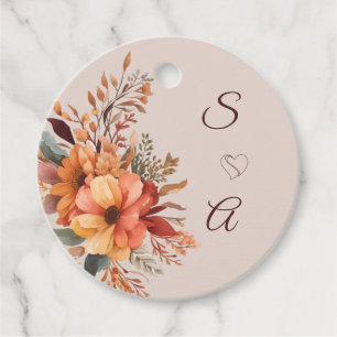 Fall Watercolor Rustic Floral Monogram Wedding Favour Tags