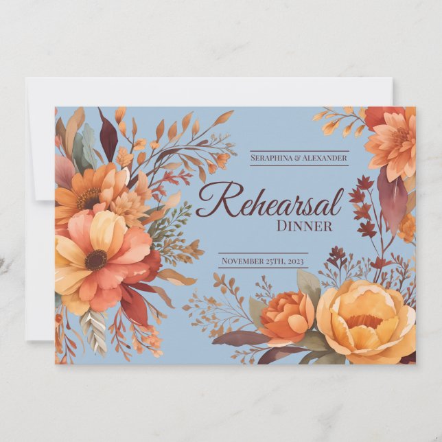 Fall Watercolor Rustic Floral Rehearsal Dinner Invitation (Front)