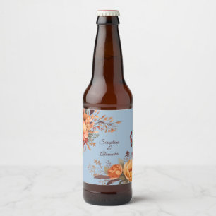 Fall Watercolor Rustic Floral Wedding Beer Bottle Label