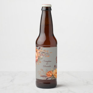 Fall Watercolor Rustic Floral Wedding Beer Bottle Label