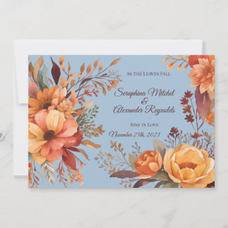 Fall Watercolor Rustic Floral Wedding Invitation