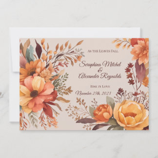 Fall Watercolor Rustic Floral Wedding Invitation