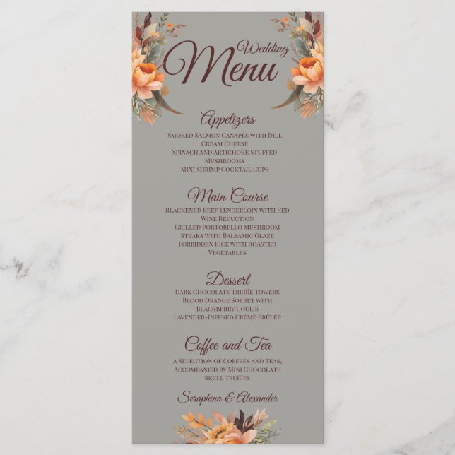 Fall Watercolor Rustic Floral Wedding Menu (Front)
