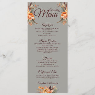 Fall Watercolor Rustic Floral Wedding Menu