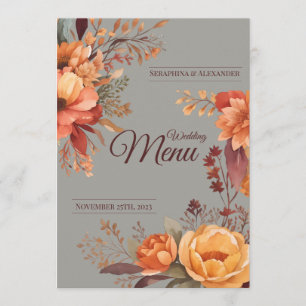 Fall Watercolor Rustic Floral Wedding Menu