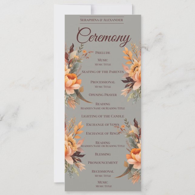 Fall Watercolor Rustic Floral Wedding Program Invitation (Front)