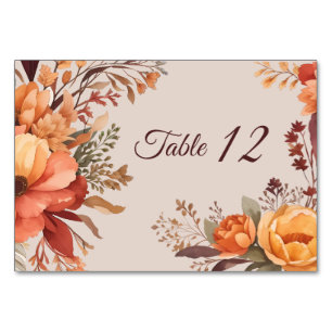 Fall Watercolor Rustic Floral Wedding Table Number