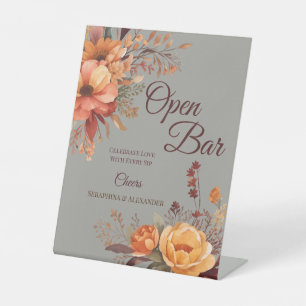 Fall Watercolor Rustic Floral Wedding Tabletop Pedestal Sign