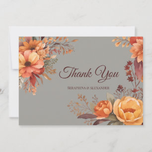 Fall Watercolor Rustic Floral Wedding Thank you Card