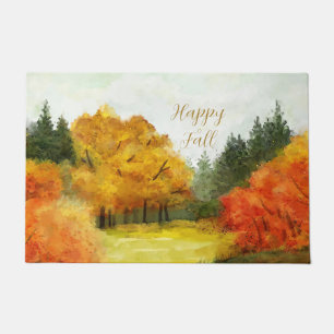 Fall watercolor trees with customisable text  doormat