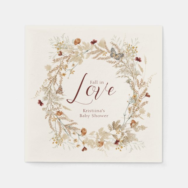 Fall Watercolor Wildflower Baby Shower Napkin (Front)