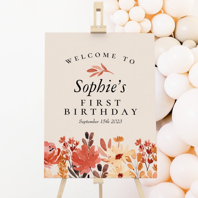 Fall Watercolor Wildflower Birthday Welcome Sign (Creator Uploaded)
