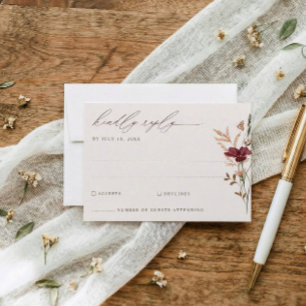 Fall Watercolor Wildflower Elegant Wedding RSVP Card