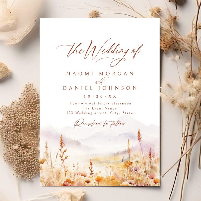 Fall Watercolor Wildflower Mountain Rustic Wedding Invitation (Fall Watercolor Wildflower Mountain Rustic Wedding Invitation)