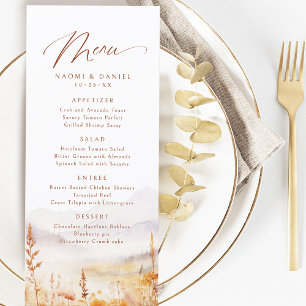 Fall Watercolor Wildflower Mountain Rustic Wedding Menu