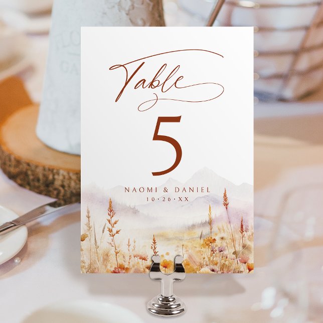 Fall Watercolor Wildflower Mountain Rustic Wedding Table Number (Fall Watercolor Wildflower Mountain Rustic Wedding Table Number)