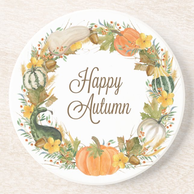 fall watercolor wreath coaster (Front)