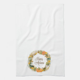 fall watercolor wreath tea towel