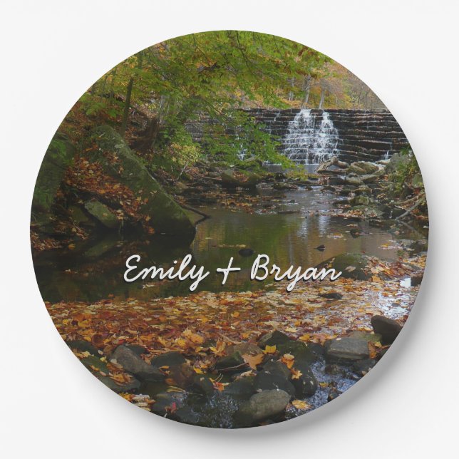 Fall Waterfall and Creek Pennsylvania Nature Paper Plate (Front)