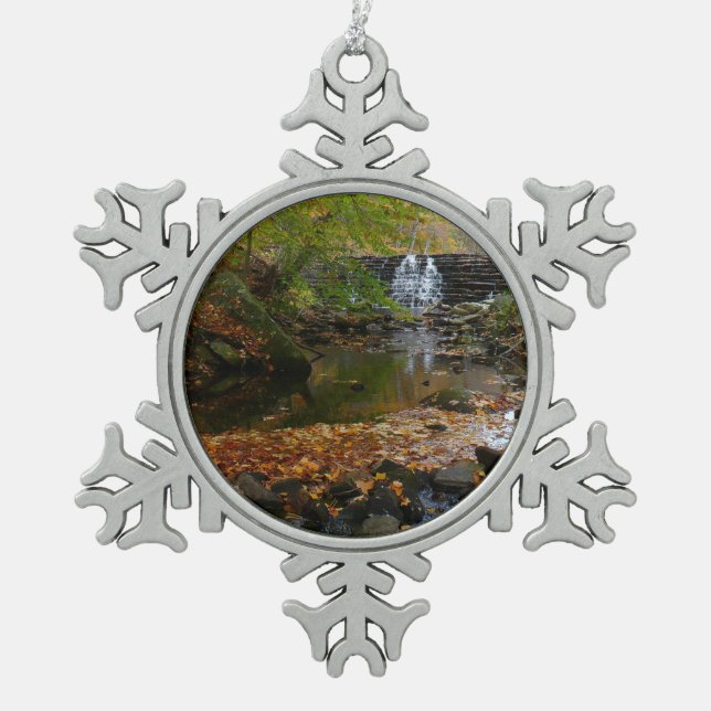 Fall Waterfall and Creek Pennsylvania Nature Snowflake Pewter Christmas Ornament (Front)
