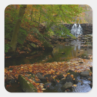 Fall Waterfall and Creek Pennsylvania Nature Square Sticker