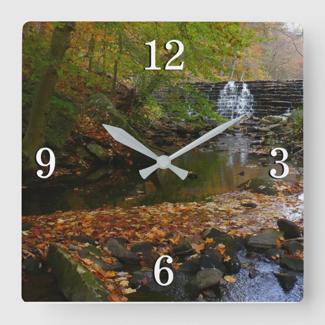 Fall Waterfall and Creek Pennsylvania Nature Square Wall Clock (Front)