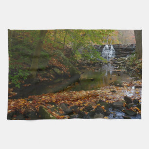 Fall Waterfall and Creek Pennsylvania Nature Tea Towel