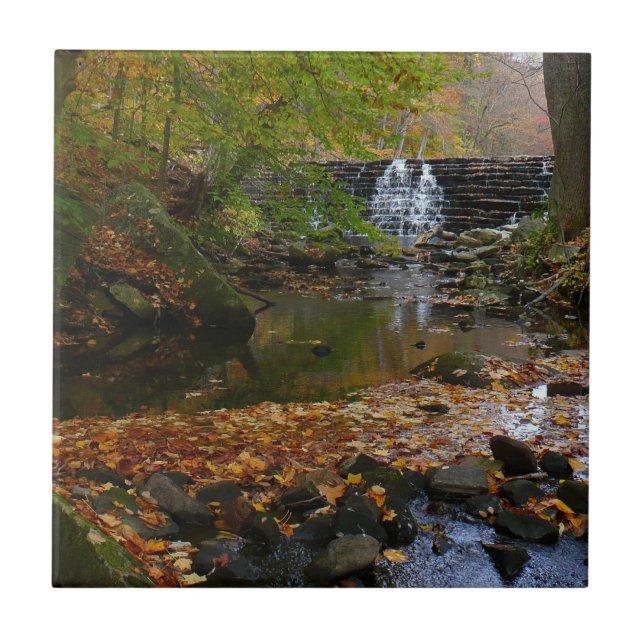 Fall Waterfall and Creek Pennsylvania Nature Tile (Front)