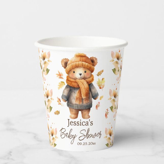 Fall We Can Bearly Wait Baby Shower Paper cup (Front)