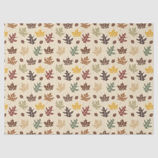 Fall Wedding Autumn Leaves Rich Brown Gold Cream Tissue Paper (Front)