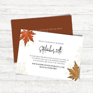Fall Wedding Autumn Leaves RSVP QR Code Card