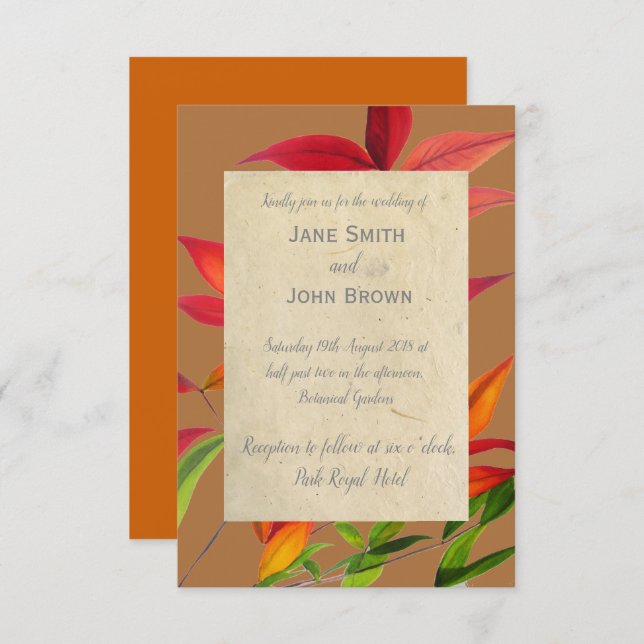 Fall Wedding Autumn leaves  watercolour art rustic Invitation (Front/Back)