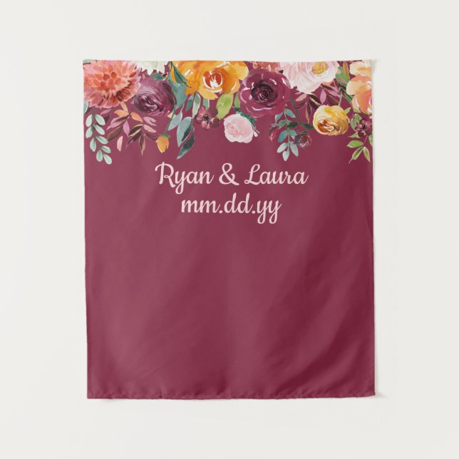Fall Wedding Backdrop, Autumn Photo Booth Backdrop Tapestry (Front)