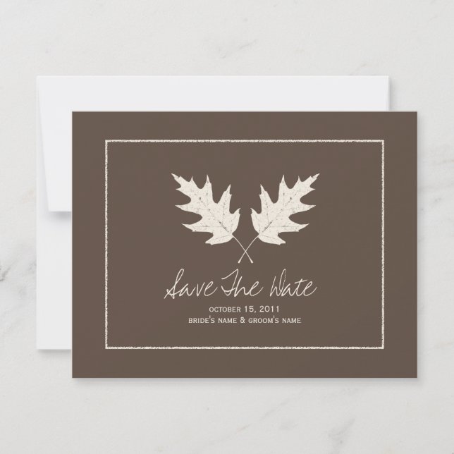 Fall Wedding Brown Save The Date Oak Leaves (Front)