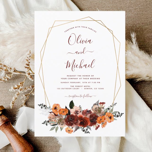 Fall Wedding Burgundy Eucalyptus Floral Invitation (Creator Uploaded)