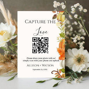 Fall wedding Capture love QR code wedding photo  Pedestal Sign