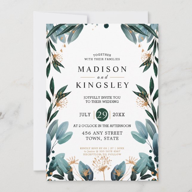 Fall Wedding 🍂 Deep Blue Floral Elegant 💙 Invitation (Front)