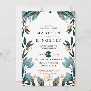 Fall Wedding 🍂 Deep Blue Floral Elegant 💙 Invitation