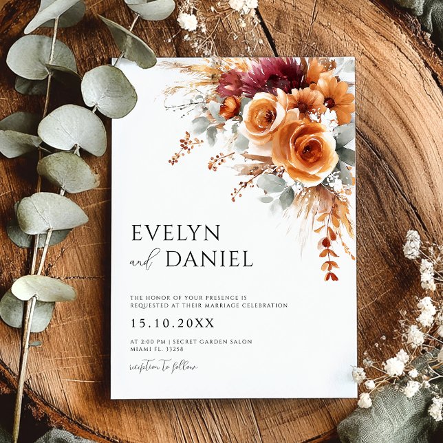Fall Wedding Elegant Watercolor Floral  Invitation (Creator Uploaded)