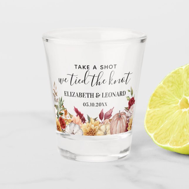 Fall wedding favour take a shot shot glass (Front)