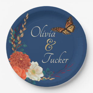Fall Wedding Floral Butterfly Custom Paper Plate
