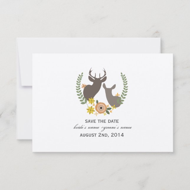 Fall Wedding Floral Deer Save The Date (Front)