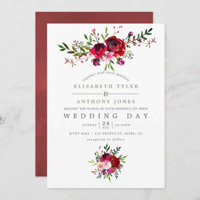 Fall Wedding Floral Invitation (Front/Back)