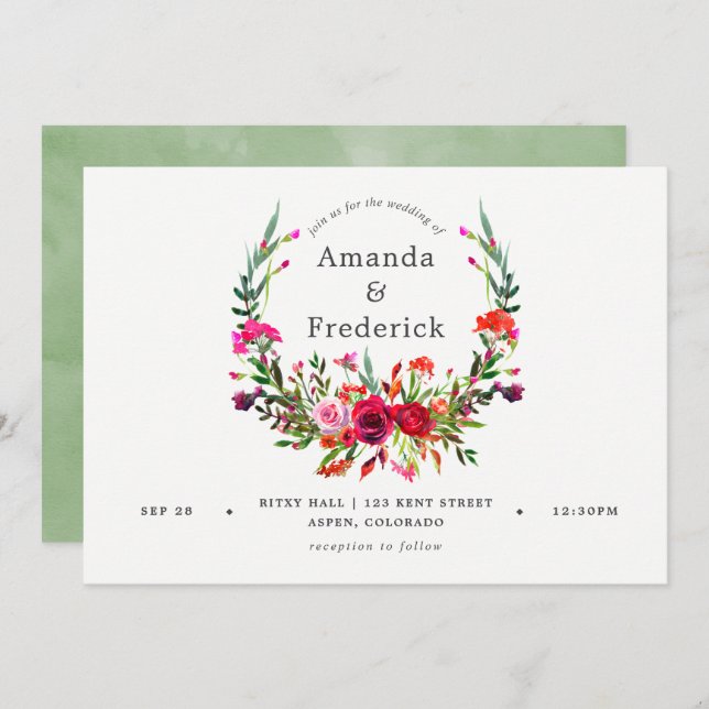 Fall Wedding Floral Invitation (Front/Back)
