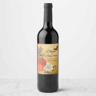Fall Wedding Floral Monarch Butterfly Wine Label