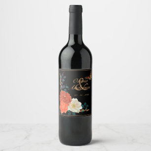 Fall Wedding Floral Monarch Butterfly Wine Label